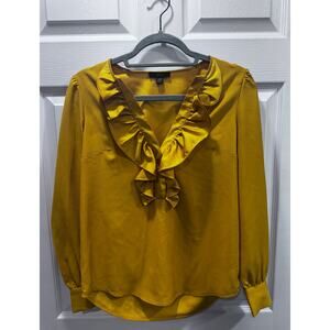 J Crew Golden Ruffle Neck Blouse XXS Long Sleeve